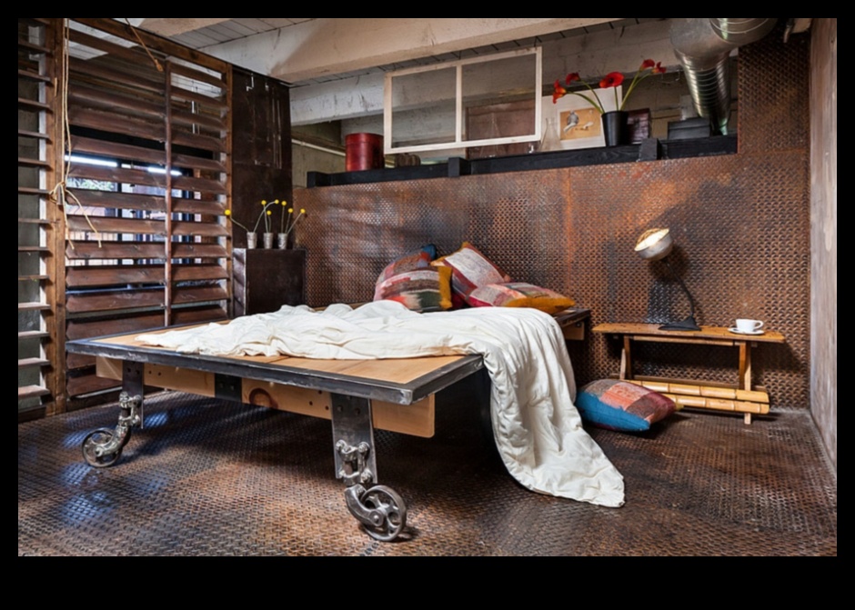 Idei de decor industrial de epocă pentru dormitor cu accente Steampunk